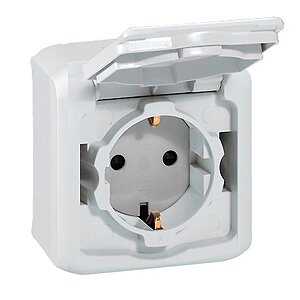 Розетка с заземлением и шторками IP-44 Legrand Quteo (Белый) 782321 ― Legrand-220.ru