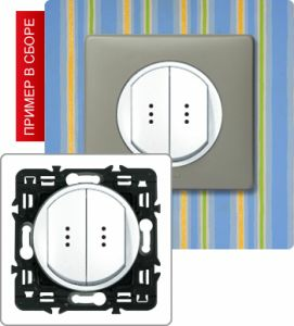 Выключатель двухклавишный с подсветкой 10А. (Белый) ― Legrand-220.ru