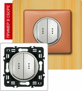 Выключатель двухклавишный с подсветкой 10А. (Титан) ― Legrand-220.ru