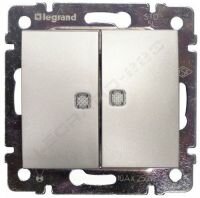Выключатель двухклавишный с подсветкой Legrand Valena (Алюминий) 770128