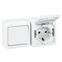Выключатель + Розетка с заземлением и шторками IP-44 Legrand Quteo (Белый) 782318